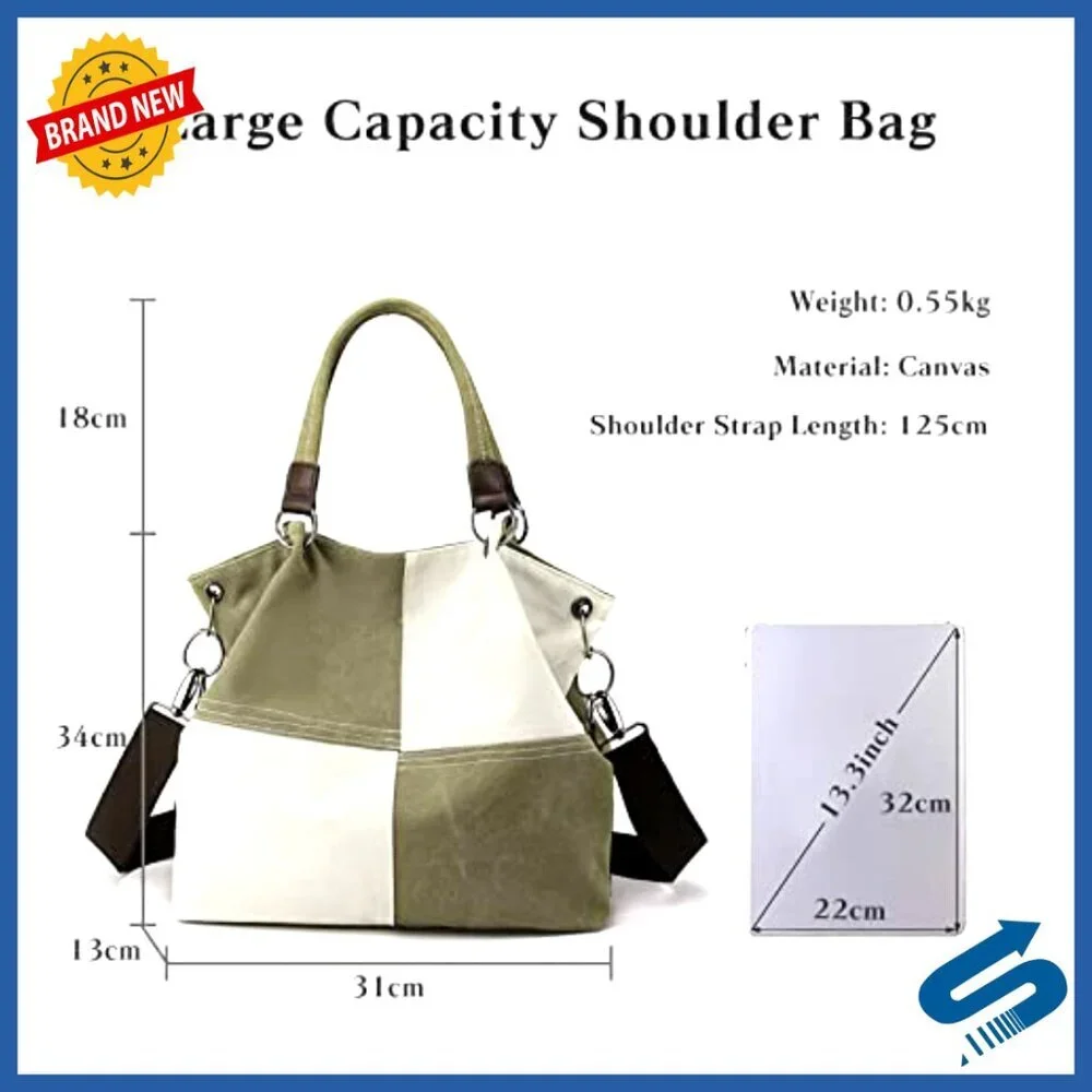 Canvas Tote Bag Crossbody Shoulder Satchel Multi-Pocket Casual Vintage Chic